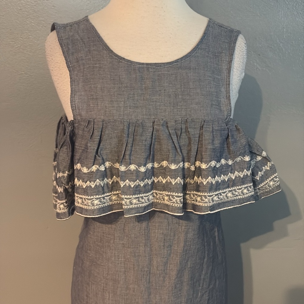 Mi Ami Dress Blue Ruffle Tassel Hem Small - Picture 2 of 7